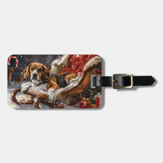Beagle Dog Kerstfeest Bagagelabel (Voorkant horizontaal)