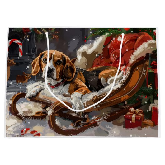 Beagle Dog Kerstfeest Groot Cadeauzakje (Voorkant)