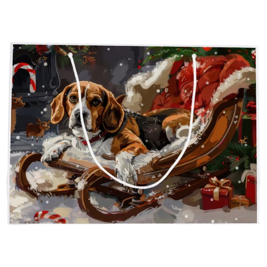 Beagle Dog Kerstfeest Groot Cadeauzakje (Achterkant)
