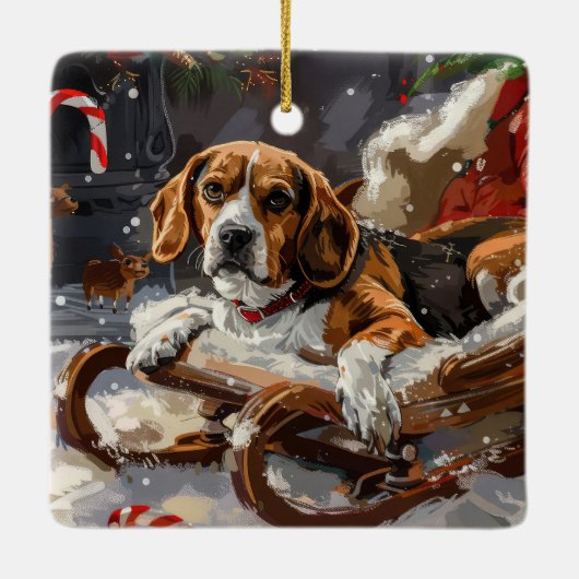 Beagle Dog Kerstfeest Keramisch Ornament (Achterkant)