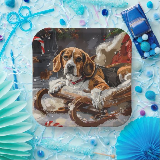 Beagle Dog Kerstfeest Papieren Bordje (Feest)