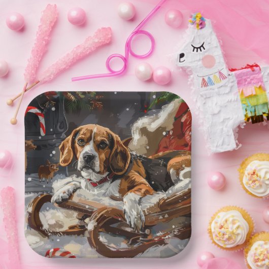 Beagle Dog Kerstfeest Papieren Bordje (Feest)