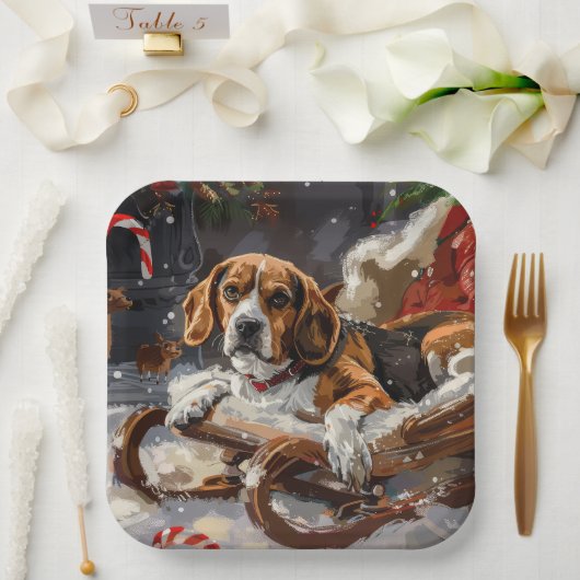 Beagle Dog Kerstfeest Papieren Bordje (Huwelijk)