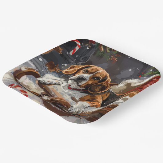 Beagle Dog Kerstfeest Papieren Bordje (Gebogen)