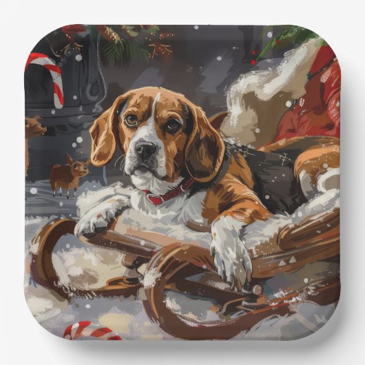 Beagle Dog Kerstfeest Papieren Bordje (Voorkant)