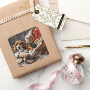 Beagle Dog Kerstfeest Vierkante Sticker
