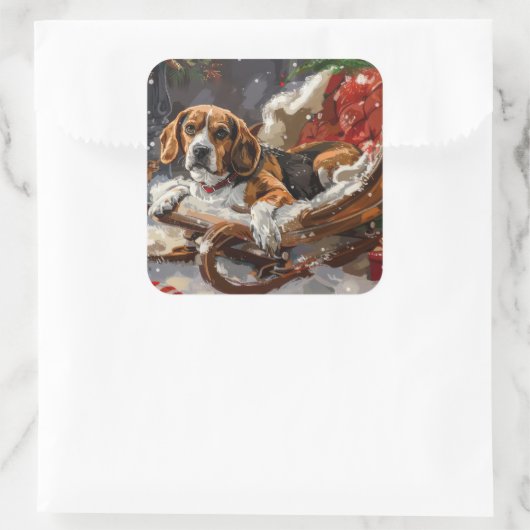 Beagle Dog Kerstfeest Vierkante Sticker (Tas)