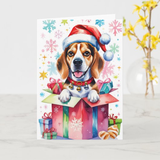 Beagle Dog Kerstgroet Kaart (Gele Bloem)