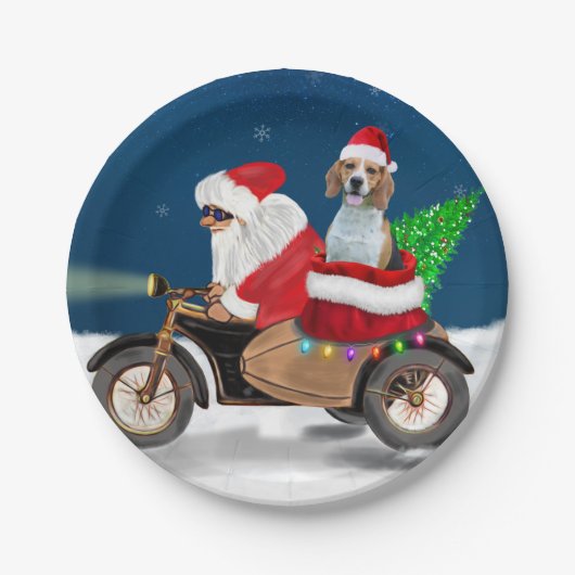 Beagle Dog kerstkerstkerstman Papieren Bordje (Voorkant)
