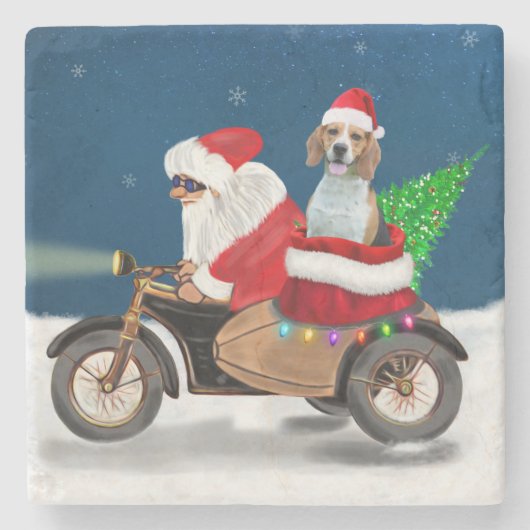 Beagle Dog kerstkerstkerstman Stenen Onderzetter (Voorkant)