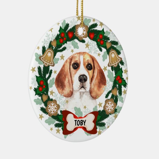 Beagle Dog Kerstmis Cute Dog Cookie Wreate Keramisch Ornament (Rechts)