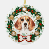 Beagle Dog Kerstmis Cute Dog Cookie Wreate Keramisch Ornament (Voorkant)
