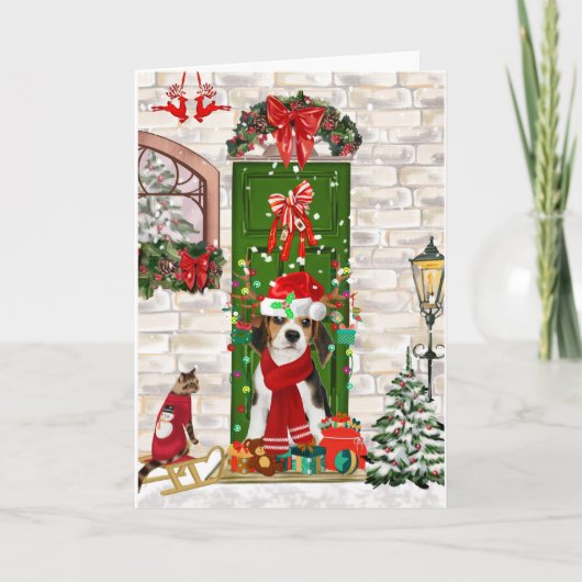 Beagle Dog Kerstmis Kaart (Voorkant)