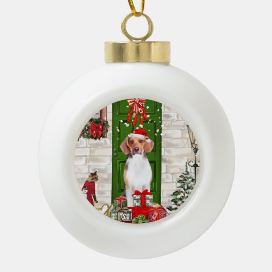 Beagle Dog Kerstmis Keramische Bal Ornament (Voorkant)