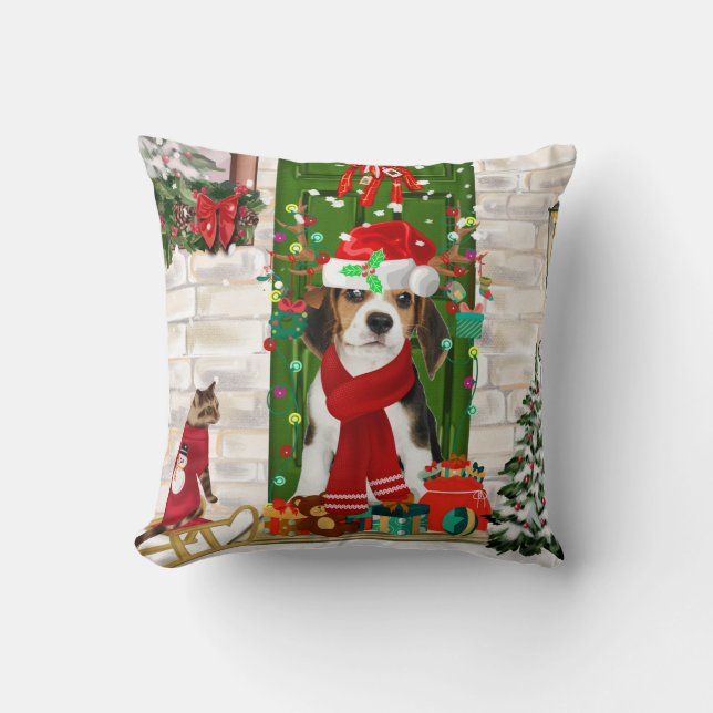 Beagle Dog Kerstmis Kussen (Voorkant)