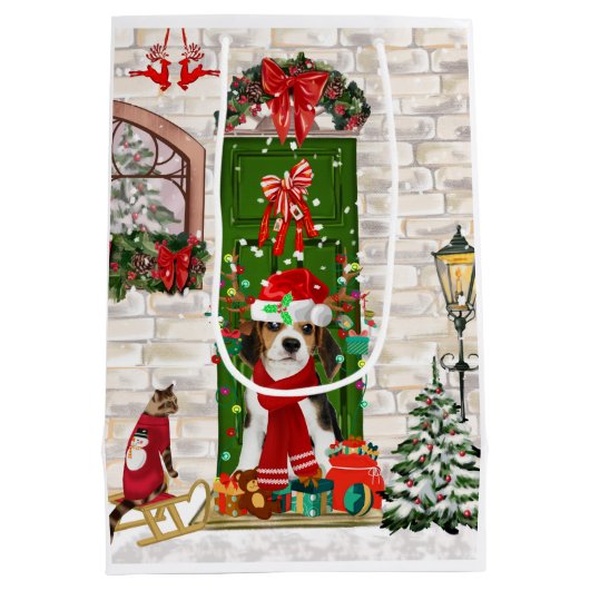 Beagle Dog Kerstmis Medium Cadeauzakje (Achterkant)