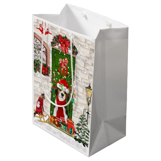Beagle Dog Kerstmis Medium Cadeauzakje (Achterkant Gekanteld)