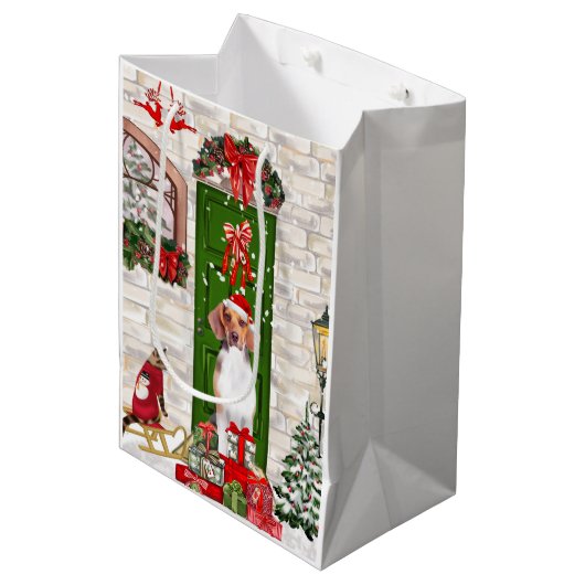Beagle Dog Kerstmis Medium Cadeauzakje (Voorkant Gekanteld)
