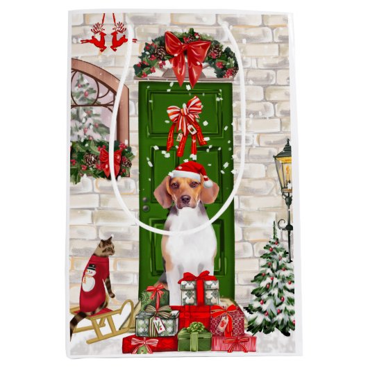 Beagle Dog Kerstmis Medium Cadeauzakje (Voorkant)