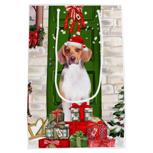 Beagle Dog Kerstmis Medium Cadeauzakje (Achterkant)