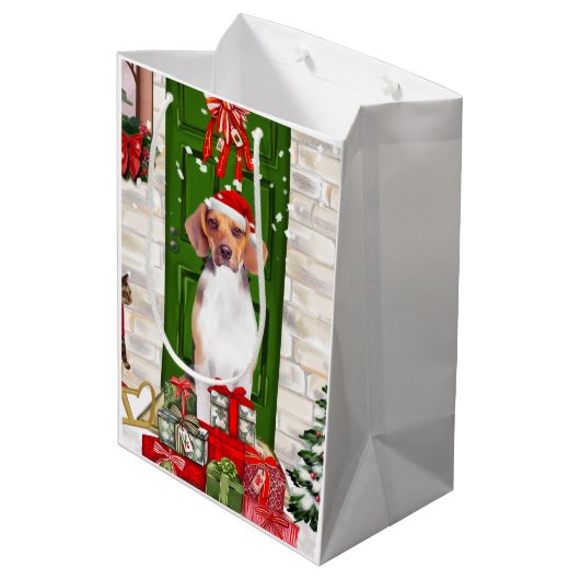 Beagle Dog Kerstmis Medium Cadeauzakje (Achterkant Gekanteld)