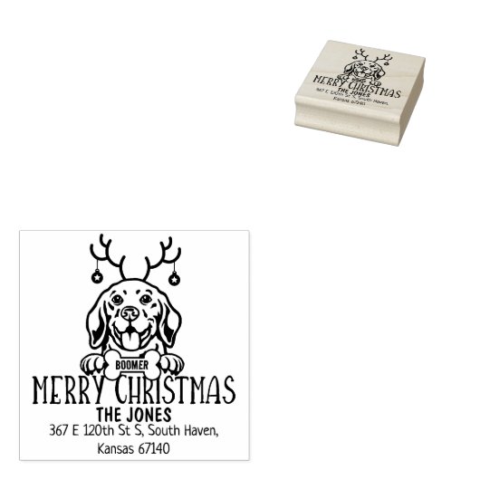 Beagle Dog Kerstmis retour adres Rubberstempel (Gestempeld)