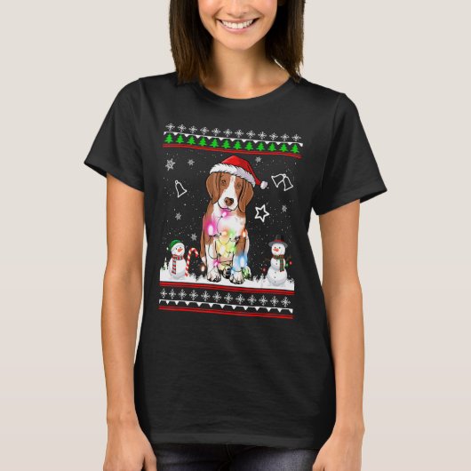 Beagle Dog Kerstmis verlicht lelijke kerstkeuken T-shirt (Voorkant)