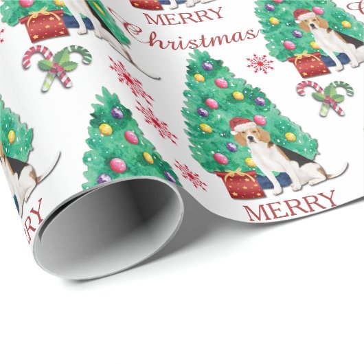 Beagle Dog-kerstpatroon Cadeaupapier (Rol Hoek)