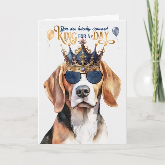 Beagle Dog King voor een dag grappige verjaardag Kaart (Voorkant)