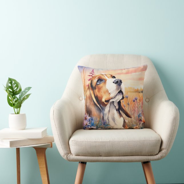 Beagle Dog Lover with Wildflower Meadow Kussen (Stoel)