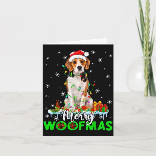 Beagle Dog Merry Woofmas Funny Xmas Lights Santa H Kaart (Voorkant)