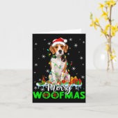 Beagle Dog Merry Woofmas Funny Xmas Lights Santa H Kaart (Gele Bloem)