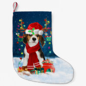 Beagle dog met kerstcadeaus kleine kerstsok (Voorkant)