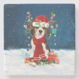 Beagle dog met kerstcadeaus stenen onderzetter