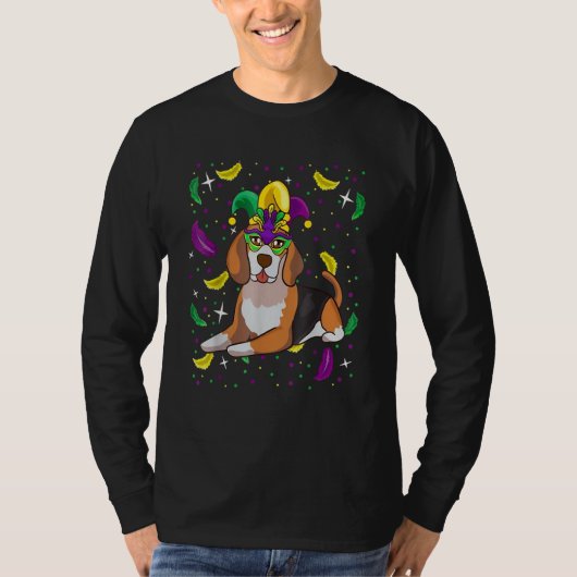 Beagle Dog met Parade Mask Mardi Gras Party T-shirt (Voorkant)