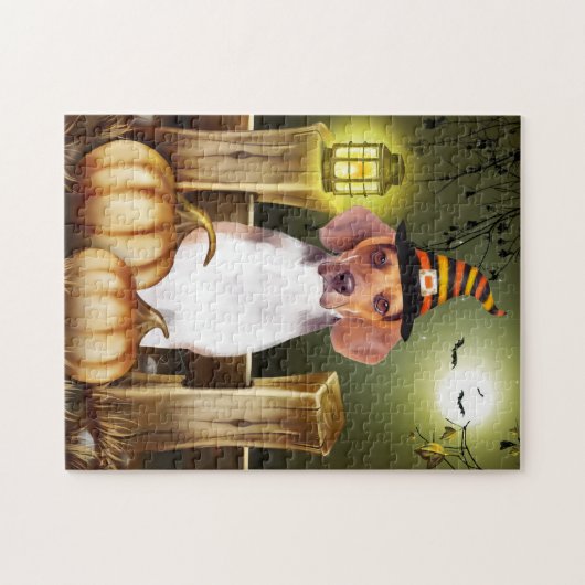 Beagle Dog met Witch Pet Halloween Gift Idee Legpuzzel (Horizontaal)