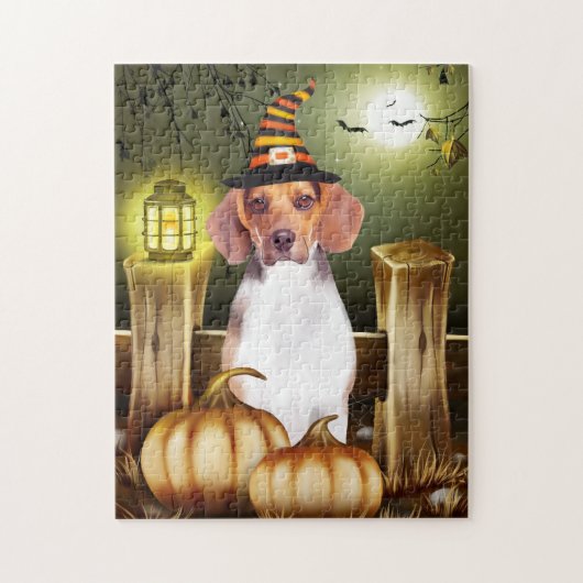 Beagle Dog met Witch Pet Halloween Gift Idee Legpuzzel (Verticaal)
