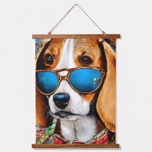 Beagle Dog met zonnebril Hangend Wandkleed (Voorkant)