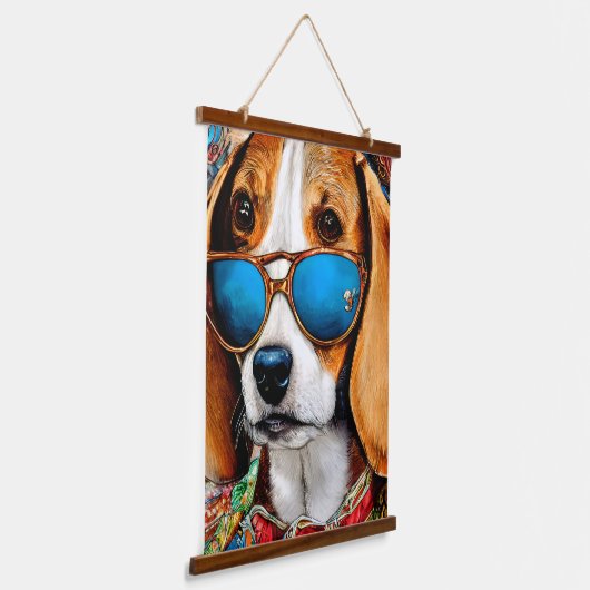 Beagle Dog met zonnebril Hangend Wandkleed (Gebogen)
