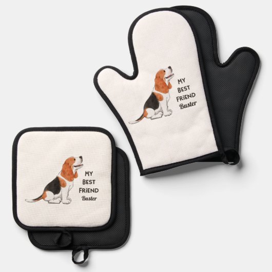 Beagle Dog Mijn beste vriend - Aangepaste naam Ovenwant & Pannenlap Set (Voorkant / Achterkant)
