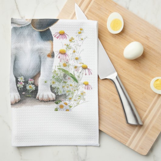 Beagle Dog Mom Floral Theedoek (Quarter Fold)