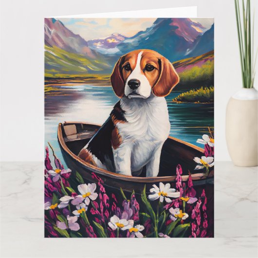Beagle Dog op een peddel: Een Schilderachtig avont Kaart (Voorkant)