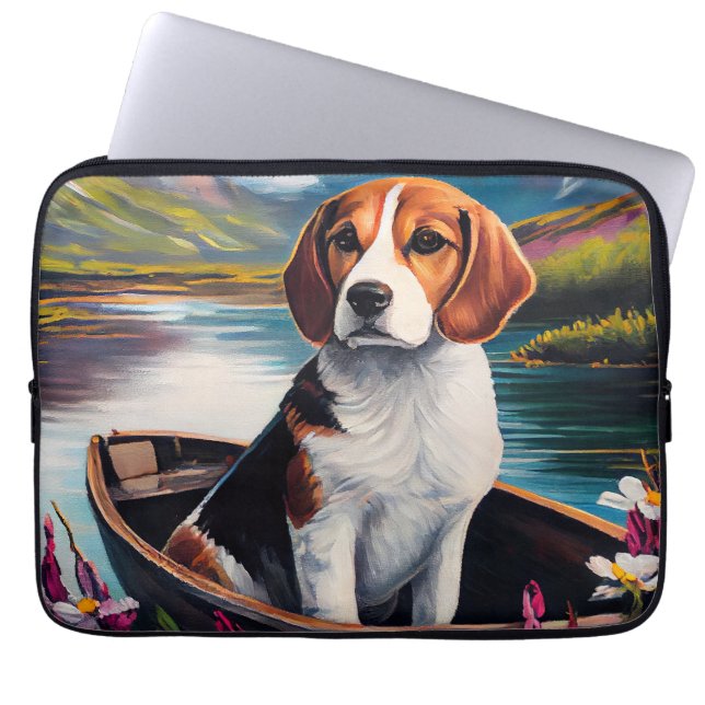 Beagle Dog op een peddel: Een Schilderachtig avont Laptop Sleeve (Voorkant)