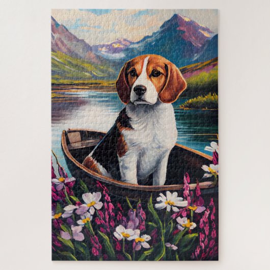 Beagle Dog op een peddel: Een Schilderachtig avont Legpuzzel (Verticaal)