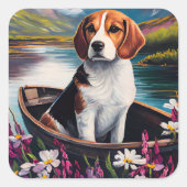 Beagle Dog op een peddel: Een Schilderachtig avont Vierkante Sticker (Voorkant)