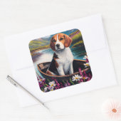 Beagle Dog op een peddel: Een Schilderachtig avont Vierkante Sticker (Envelop)