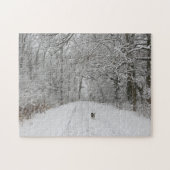 Beagle Dog op een Snowy Trail Design Jigzaag Puzzl Legpuzzel (Horizontaal)
