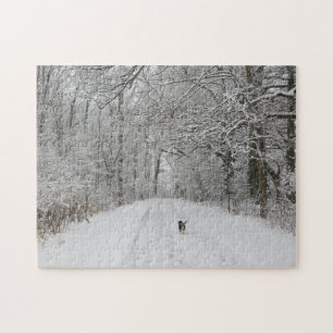 Beagle Dog op een Snowy Trail Design Jigzaag Puzzl Legpuzzel