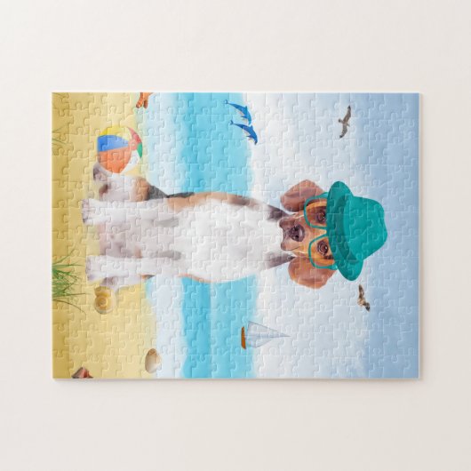 Beagle Dog op het strand Legpuzzel (Horizontaal)