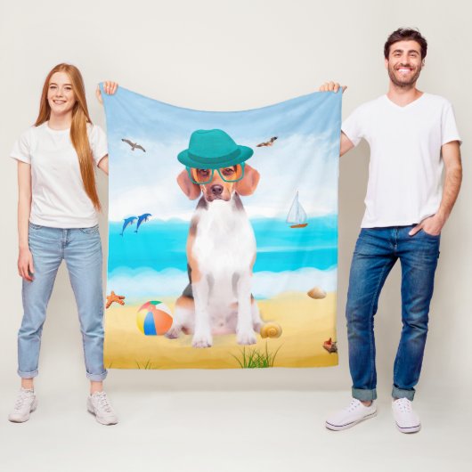 Beagle Dog op strand Fleece Deken (In situ)